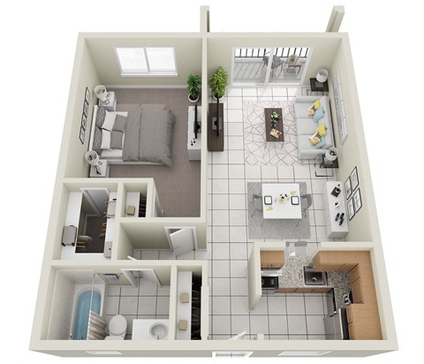 Floor plan for 1 bed, 1 bath, 810 sqft